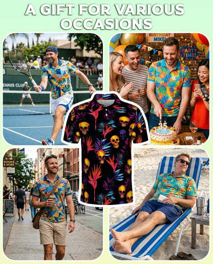 Neon Skull Polo Shirt – Tropical Gothic Print | Netecom