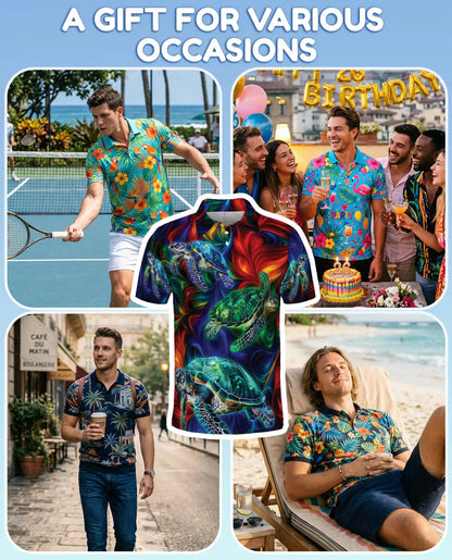 Vibrant Sea Turtle Polo Shirt for Men – Colorful Ocean Design | Netecom