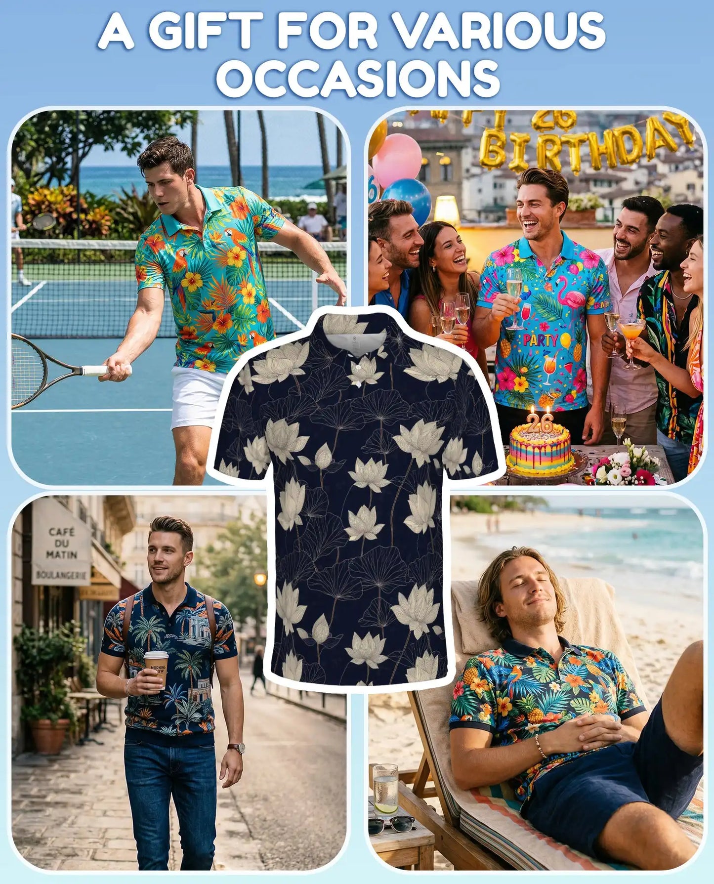 Lotus Flower Polo Shirt for Men – Elegant Botanical Style | Netecom