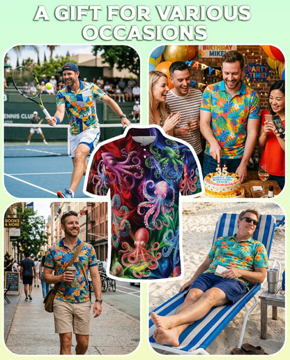Colorful Octopus 3D Polo Shirt for Men – Tropical Ocean Style | Netecom
