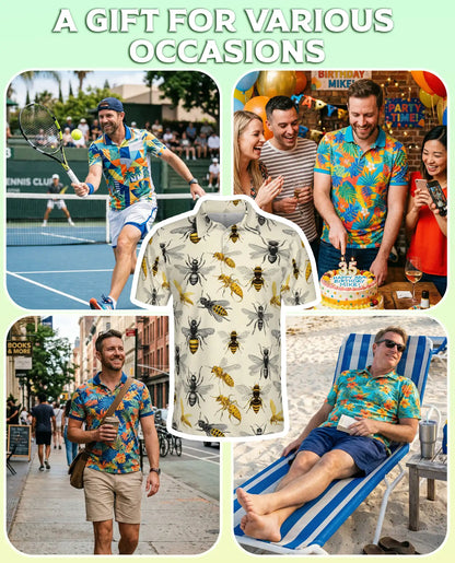 Bee Polo Shirt – Vintage Pollinator Insect Print | Netecom