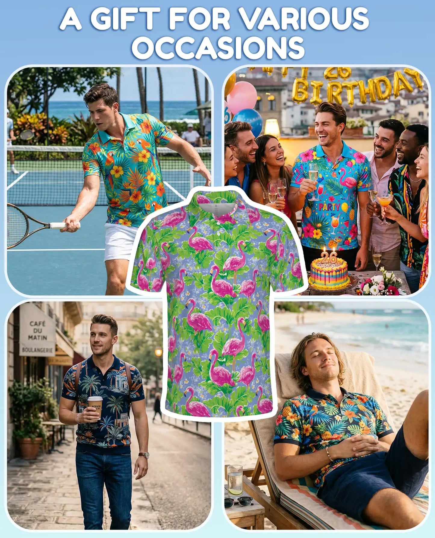 Pink Flamingo Polo Shirt - Tropical Garden Resort Style | Netecom