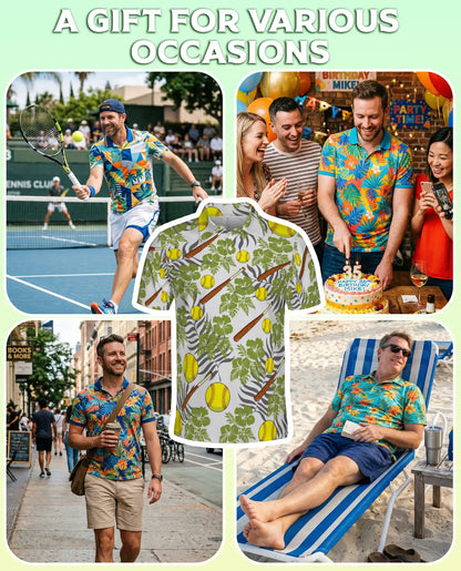 Softball Tropical 3D Polo Shirt for Men – Bat and Ball Summer Style | Netecom