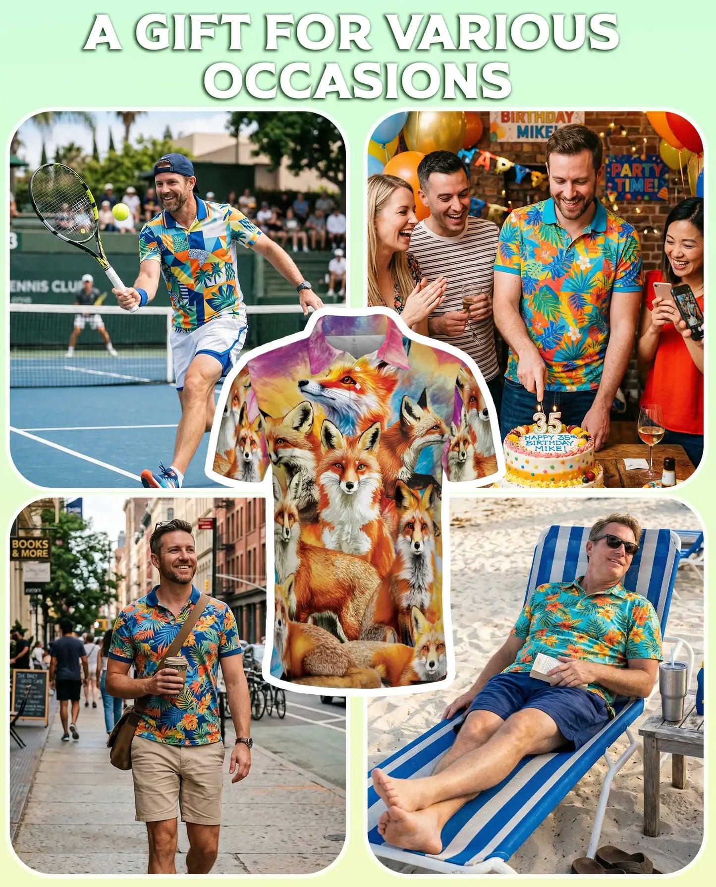 Fox Polo Shirt – Colorful Wildlife Animal Print | Netecom