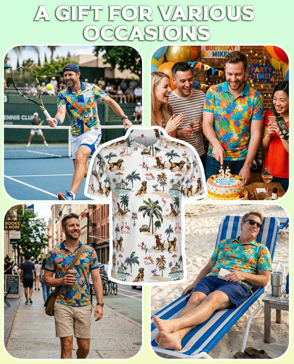 Golden Retriever Beach Polo Shirt – Tropical Island Print | Netecom