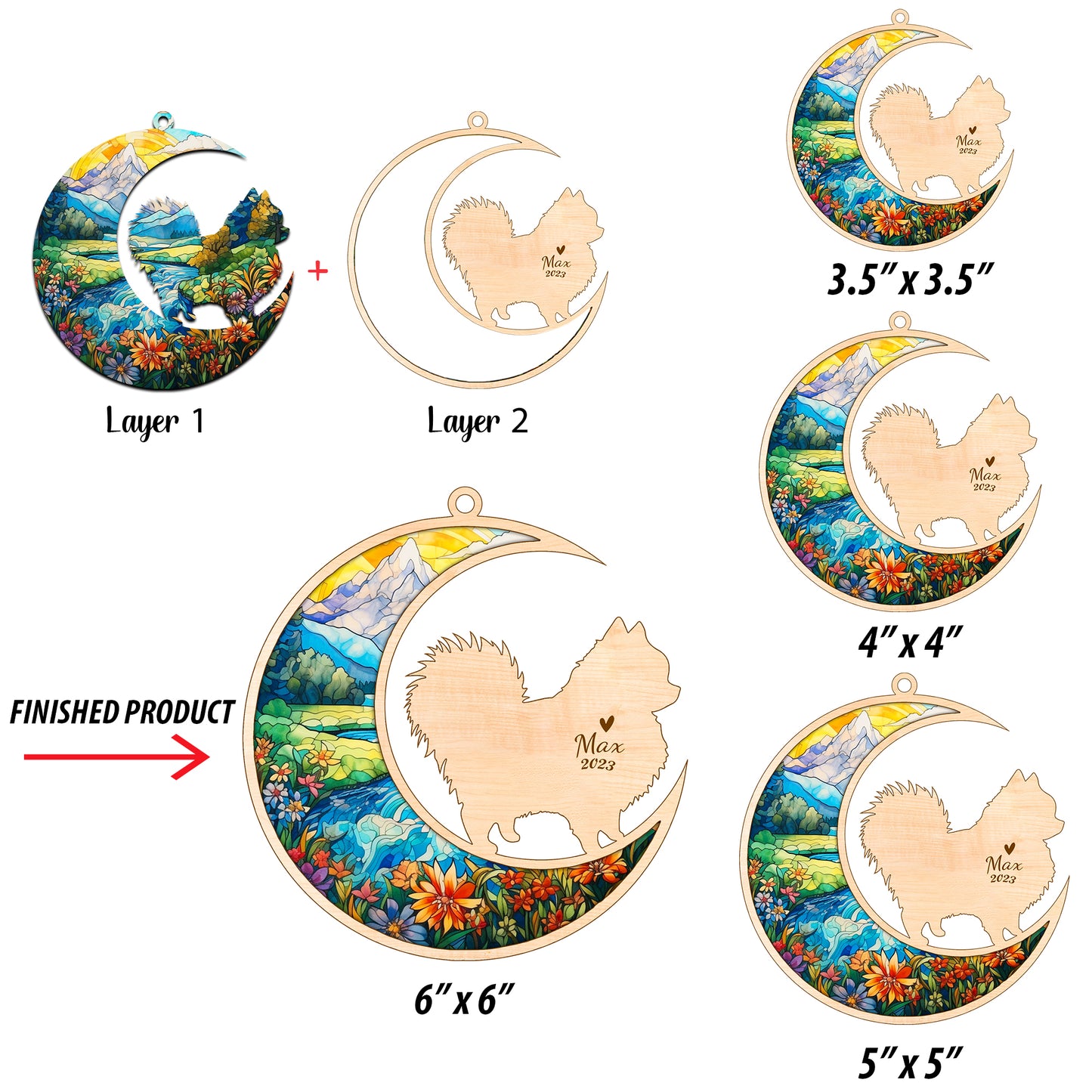 Netecom Pomeranian Dog Memorial Suncatcher, Personalized Dog Christmas Ornament with Name Date, Dog Death Sympathy Gift for Pet Loss Sun Catchers, Dog Grief Gift, Bereavement Gifts for Loss of Pet