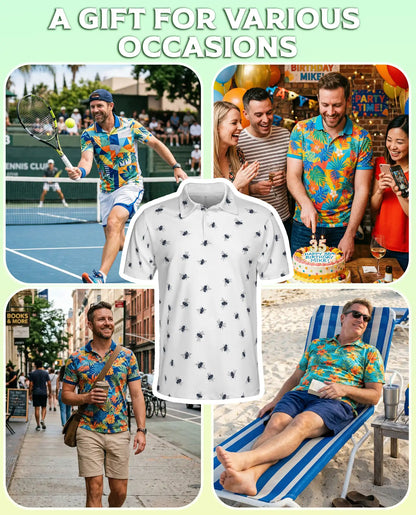 Bee Print Polo Shirt – Minimal Insect Pattern | Netecom