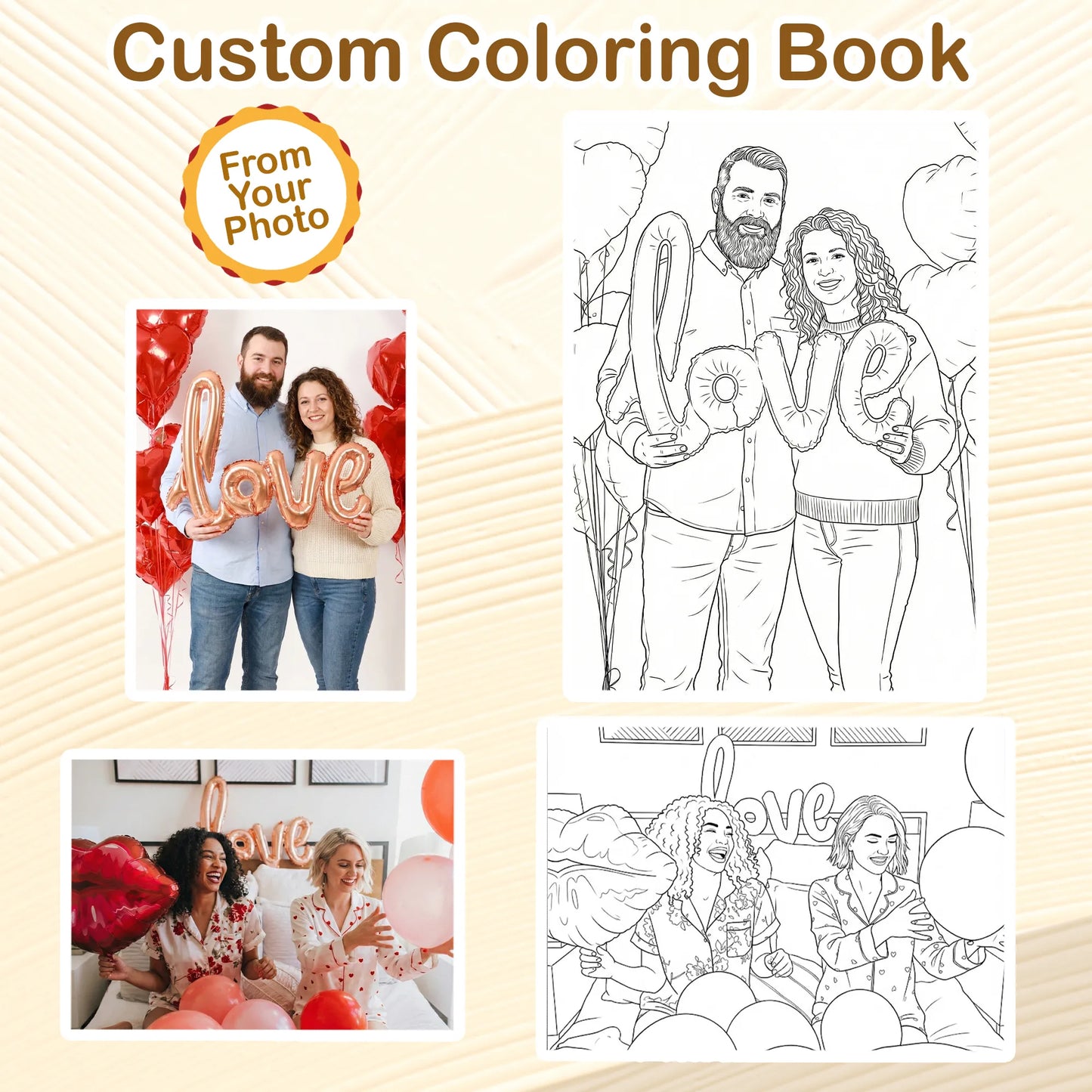 Custom Photo Coloring Book for Couples, Personalized Love Memory Gift