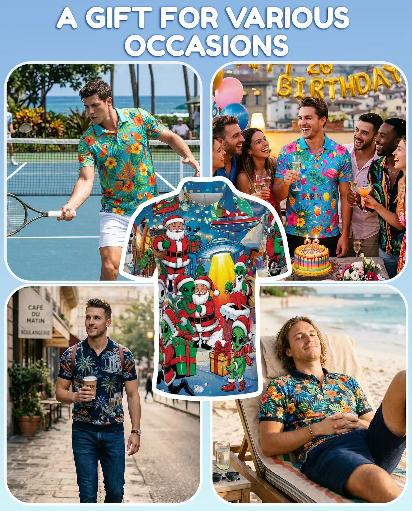 Funny Alien Santa 3D Polo Shirt for Men – Christmas UFO Galaxy Style | Netecom