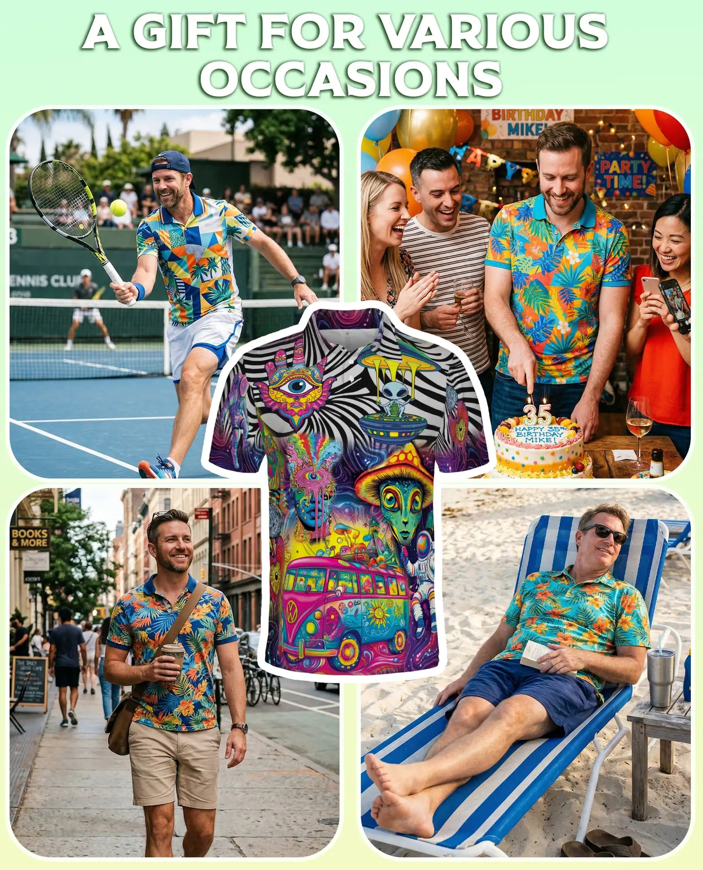 Psychedelic Alien Polo Shirt – Trippy Hippie Print | Netecom