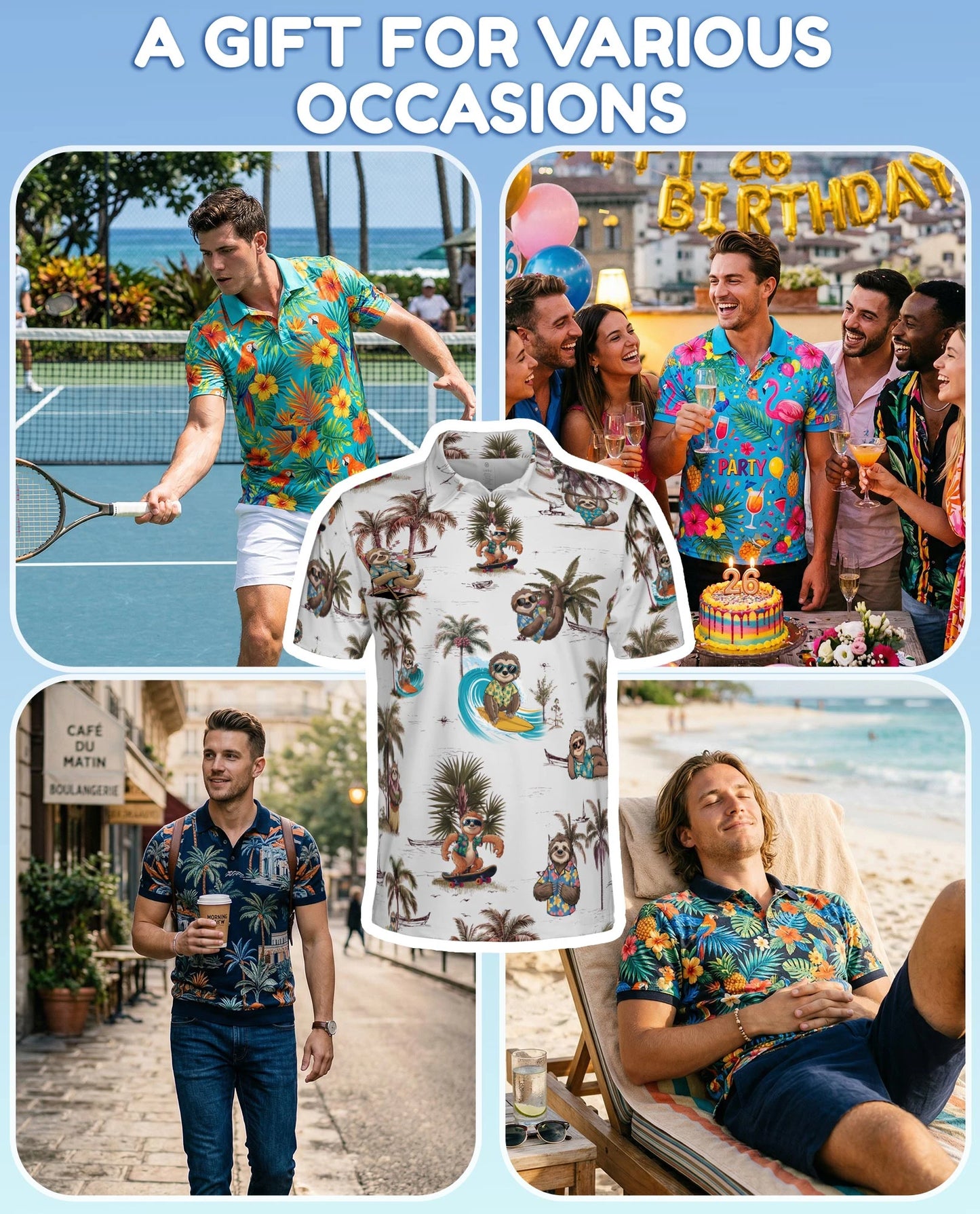 Funny Sloth Summer Beach Polo Shirt for Men – Tropical Animal Style | Netecom