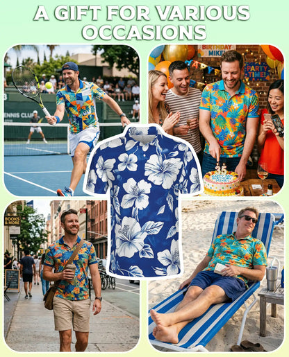 Blue White Hibiscus Polo Shirt | Netecom
