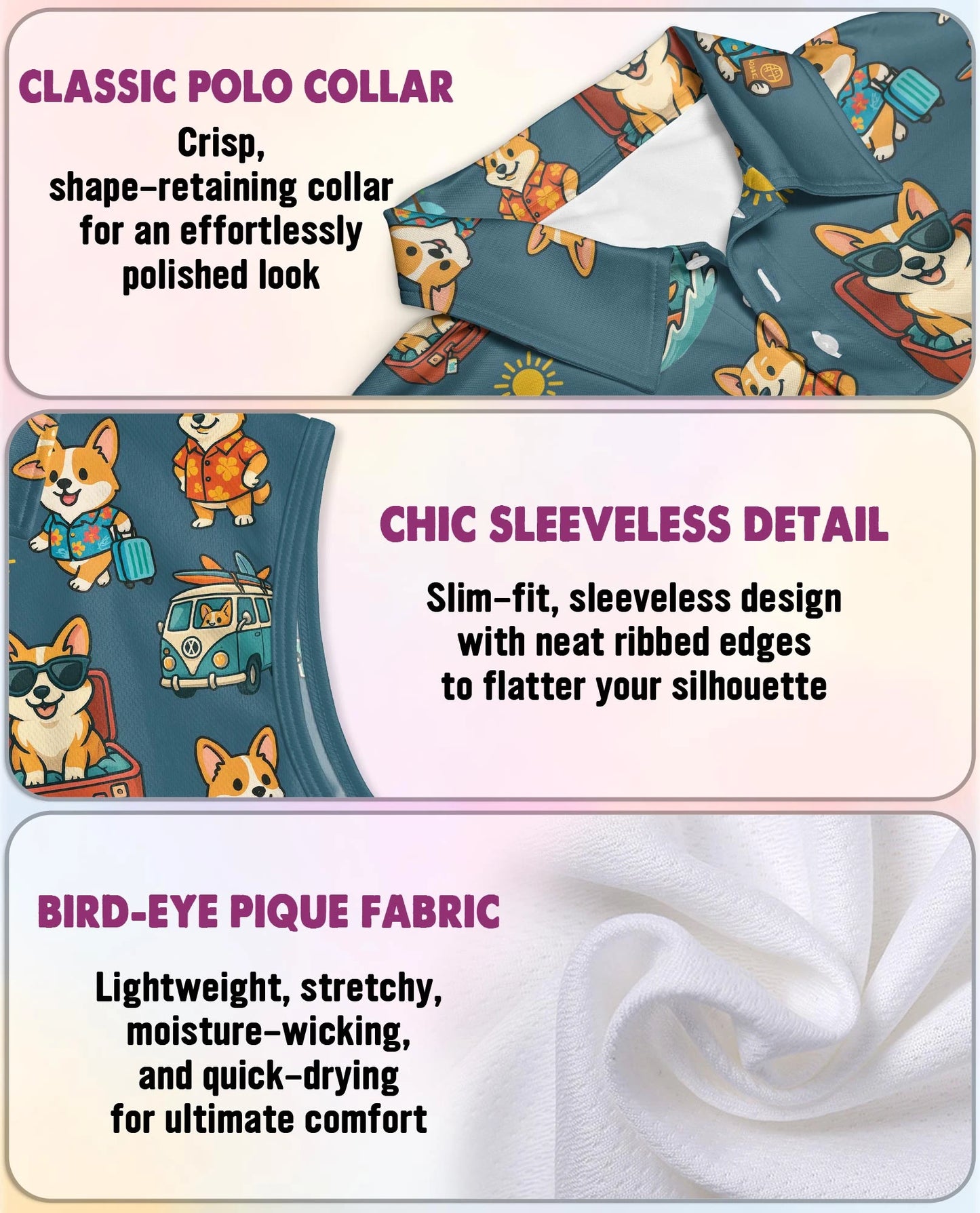 Cute Corgi Summer Beach Sleeveless Polo Shirt for Women – Dog Lover Style | Netecom