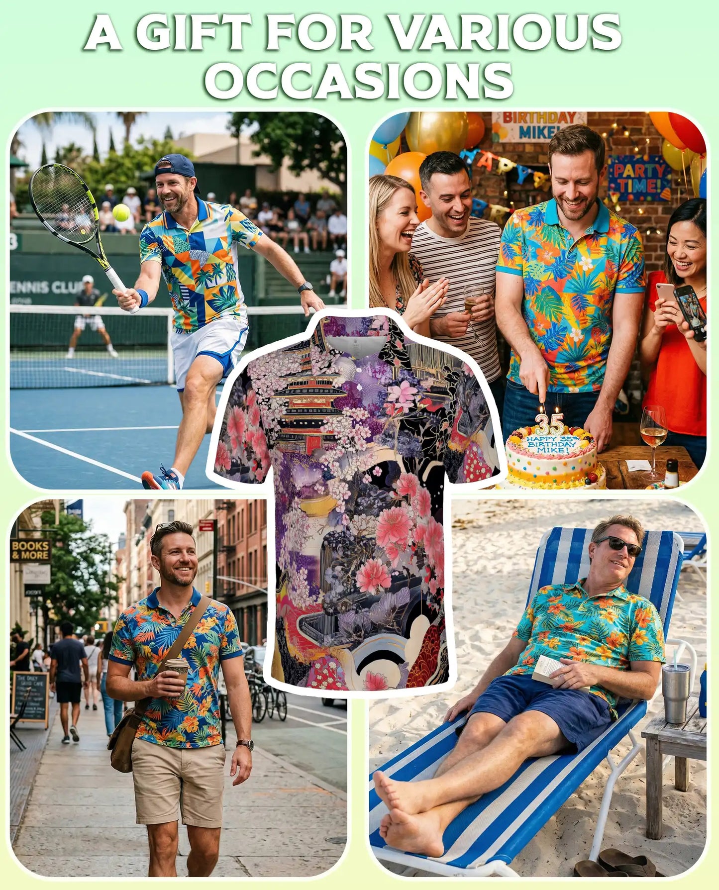 Japanese Sakura Pagoda 3D Polo Shirt for Men | Netecom
