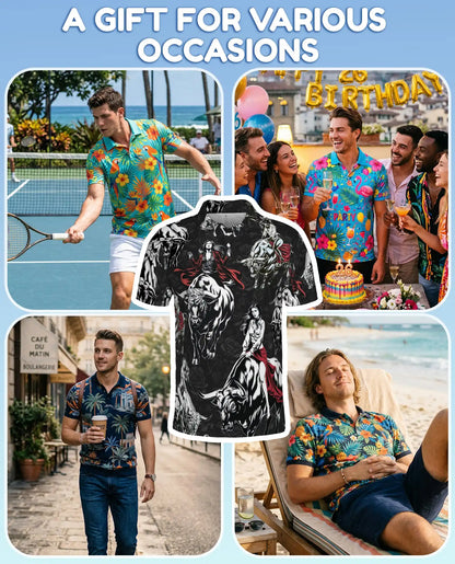 Western Bull Rider 3D Polo Shirt for Men – Dark Rodeo Cowgirl Style | Netecom