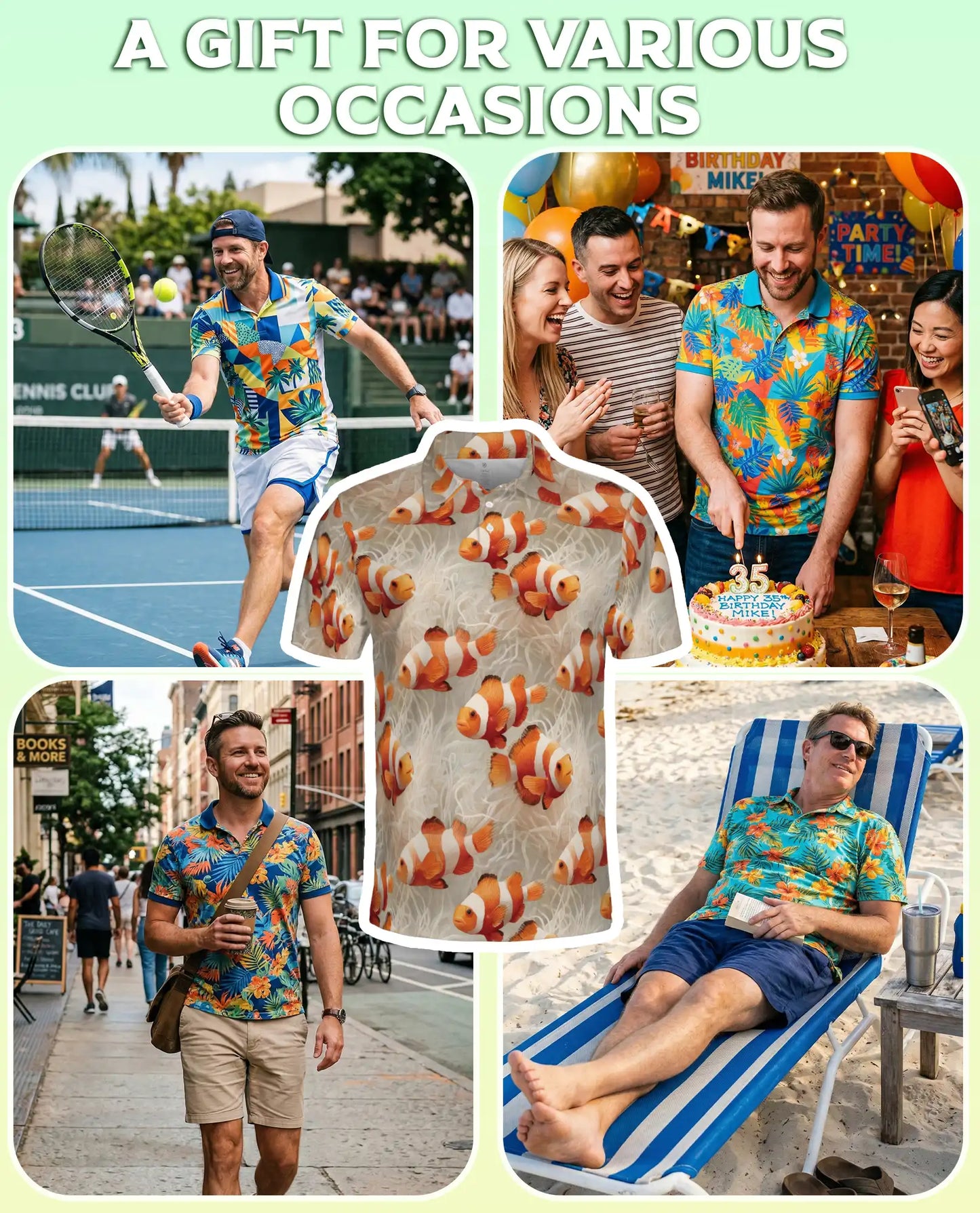 Clownfish Ocean Reef Polo Shirt Tropical Marine Life Coastal Pattern | Netecom