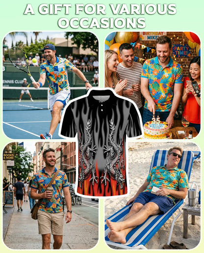 Tribal Dragon Polo Shirt – Silver Dragon Flame Artwork | Netecom