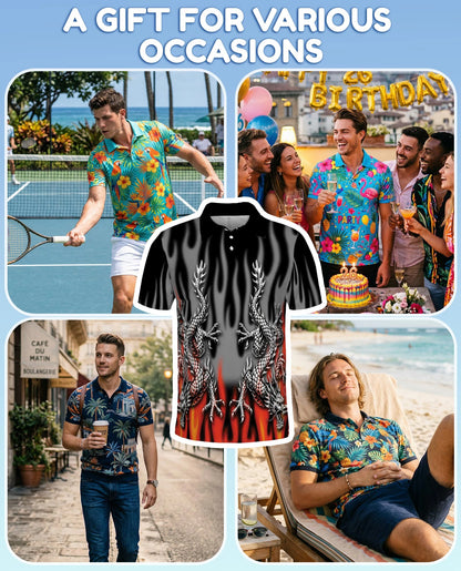 Fire Dragon Polo Shirt for Men – Flaming Fantasy Design | Netecom