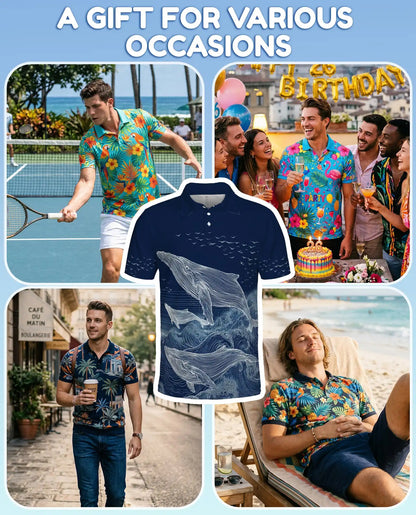 Whale Polo Shirt - Ocean Wave Marine Life Coastal Design | Netecom