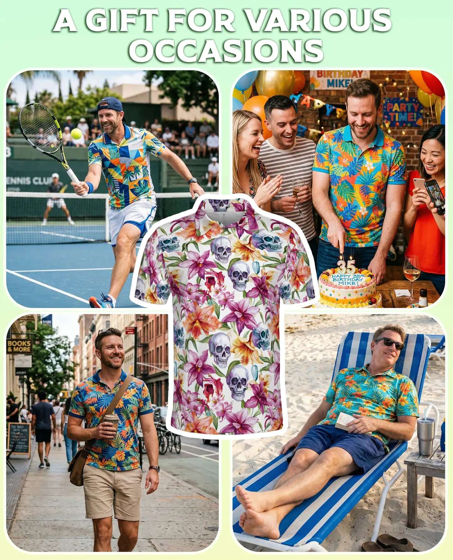 Skull Orchid Floral Polo Shirt-Gothic Botanical Flower Pattern Design | Netecom