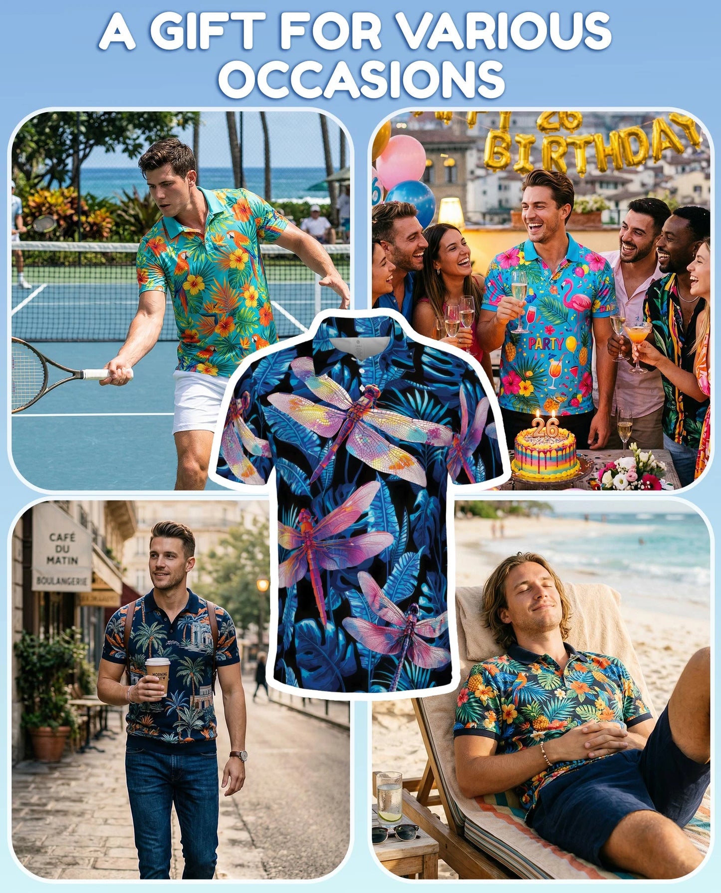 Dragonfly Blue Tropical Polo Shirt for Men – Island Nature Style | Netecom
