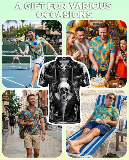 Dark Gothic Skull Polo Shirt for Men- Skull Horror Fantasy | Netecom