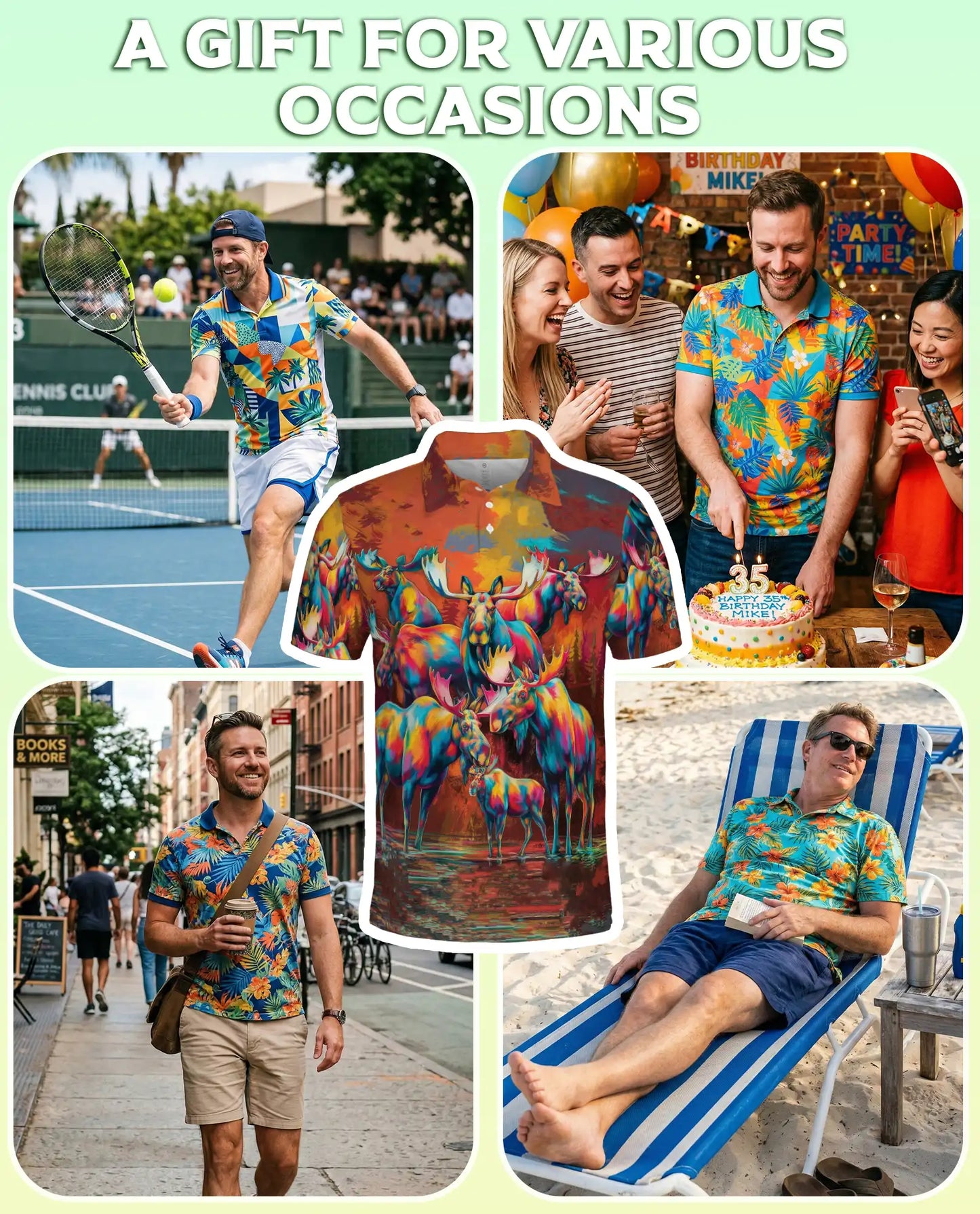 Colorful Moose Polo Shirt – Artistic Wildlife Style | Netecom
