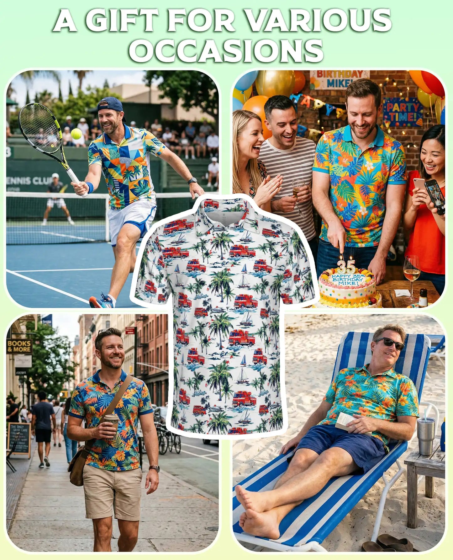 Fire Truck Beach Pattern Polo Shirt | Netecom