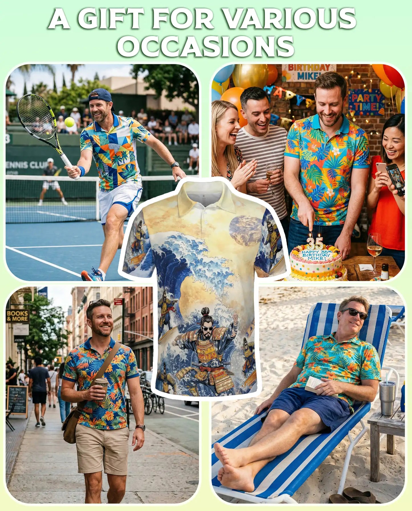 Japanese Samurai Wave 3D Polo Shirt for Men – Great Ocean Warrior Art Style | Netecom