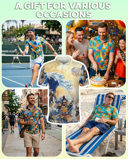 Japanese Samurai Wave 3D Polo Shirt for Men – Great Ocean Warrior Art Style | Netecom