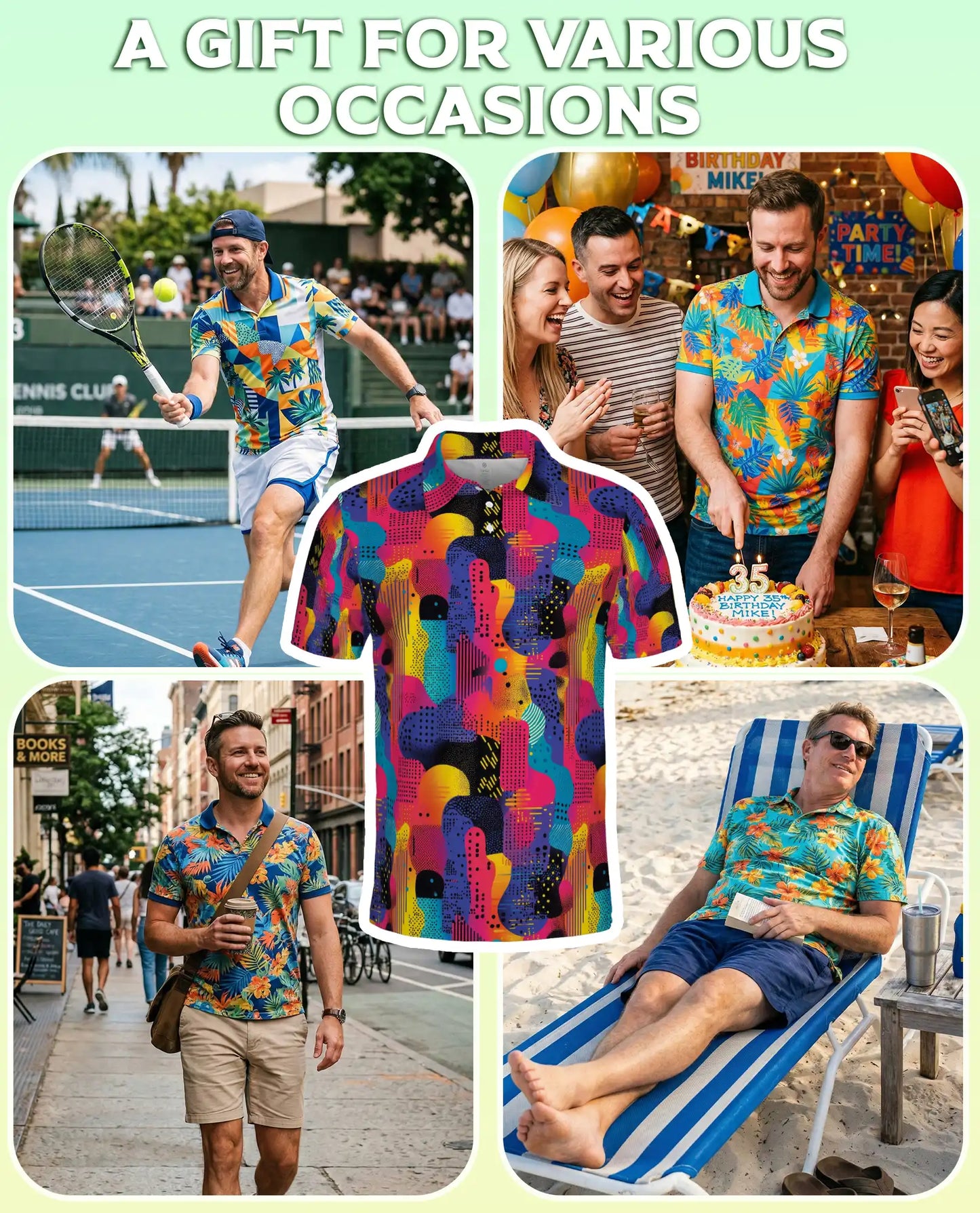 Colorful Abstract 3D Polo Shirt for Men – Retro Geometric Art Style | Netecom