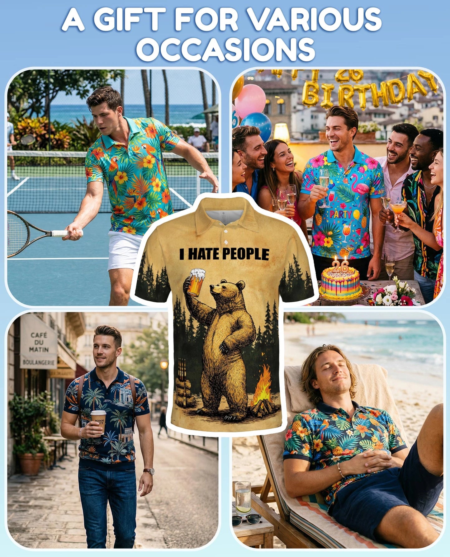 Funny Bear Camping Polo Shirt for Men – Outdoor Beer Lover Style | Netecom