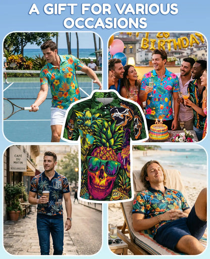Psychedelic Alien Road Trip Polo Shirt – Fun Cosmic Print for Men | Netecom