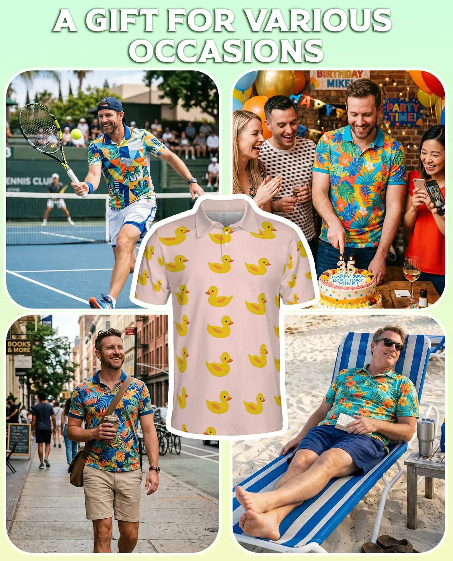 Cute Rubber Duck 3D Polo Shirt for Men – Minimal Cartoon Style | Netecom