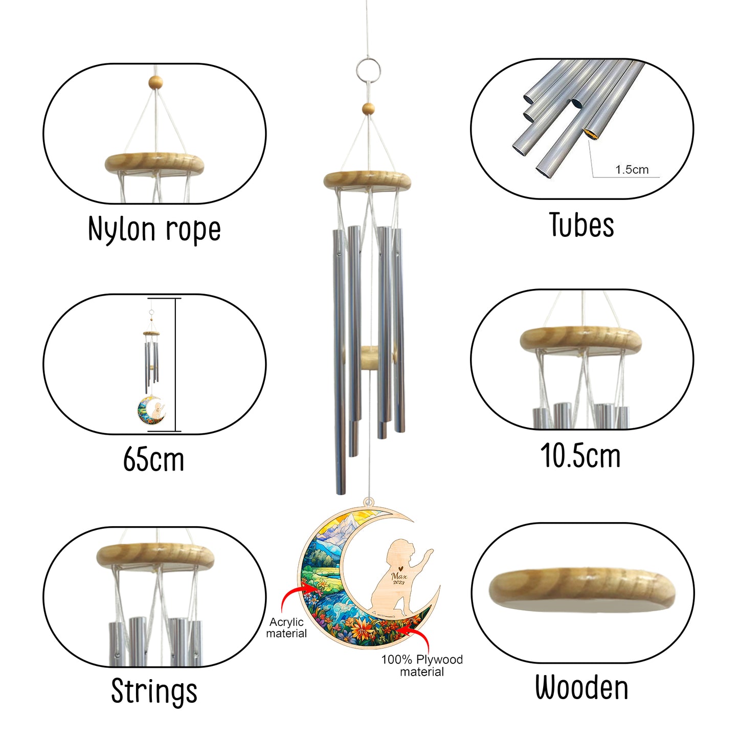Netecom Beagle Dog Wind Chimes Memorial, Personalized Pet Memorial Wind Chimes for Dog Suncatcher, Dog Loss Memorial Ornament, Loss of Pet Sympathy Gift, Remembrance Windchime Outside Garden Decor