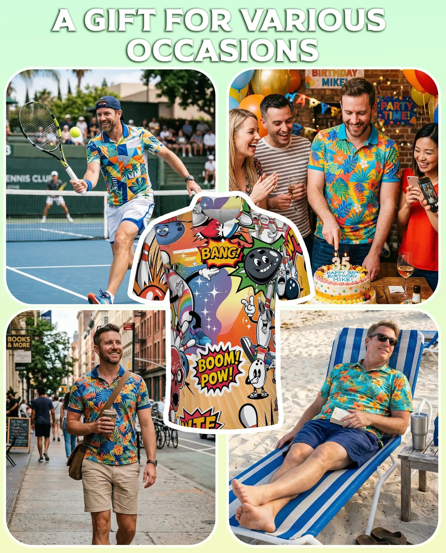 Funny Bowling 3D Polo Shirt for Men – Cartoon Comic Bowling Style | Netecom