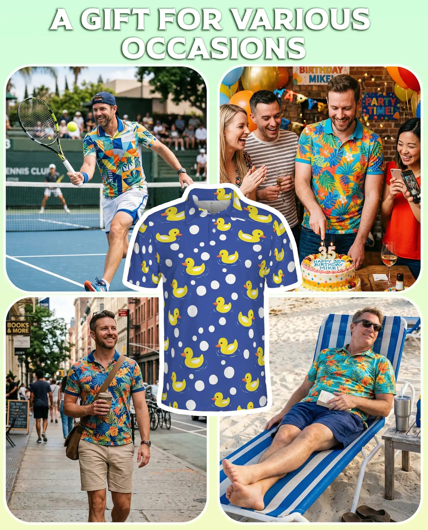 Funny Rubber Duck Polo Shirt for Men- Cute Yellow Duck Polka | Netecom
