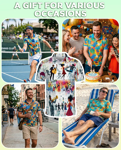 Jazz Music Party 3D Polo Shirt for Men – Colorful Retro Musician Style | Netecom