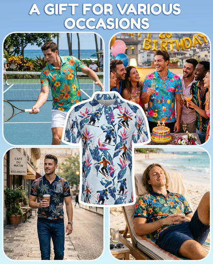 Tropical Skiing Polo Shirt for Men – Winter Adventure Pattern | Netecom