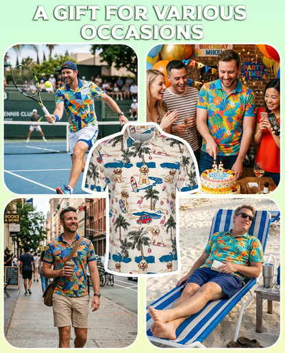 Cute Dog Beach Hawaiian 3D Polo Shirt for Men | Netecom