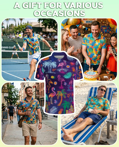 Neon Flamingo Polo Shirt – Tropical Night Print | Netecom