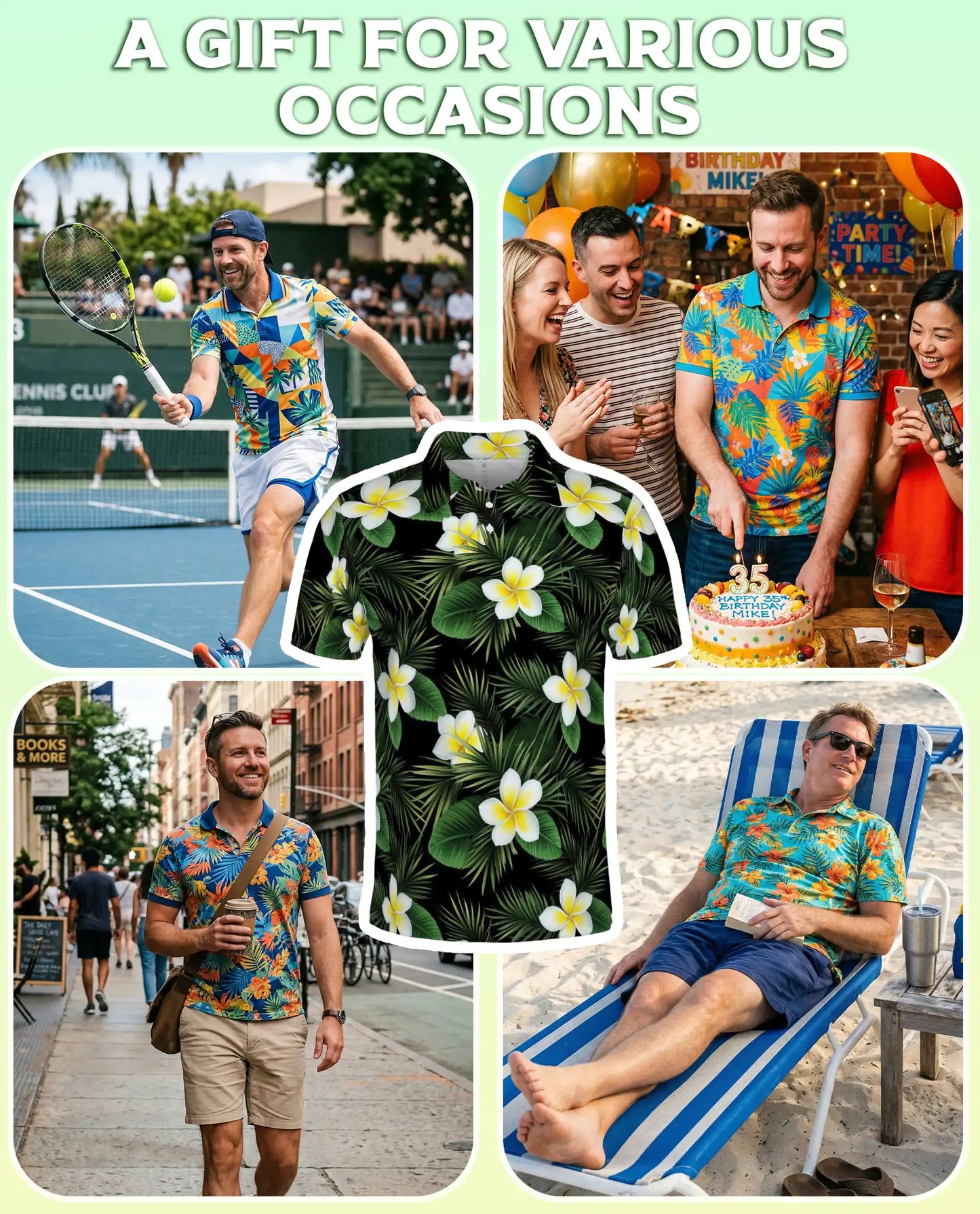 Tropical Plumeria Floral Polo Shirt for Men- Palm Leaf  Shirt | Netecom