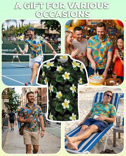 Tropical Plumeria Floral Polo Shirt for Men- Palm Leaf  Shirt | Netecom
