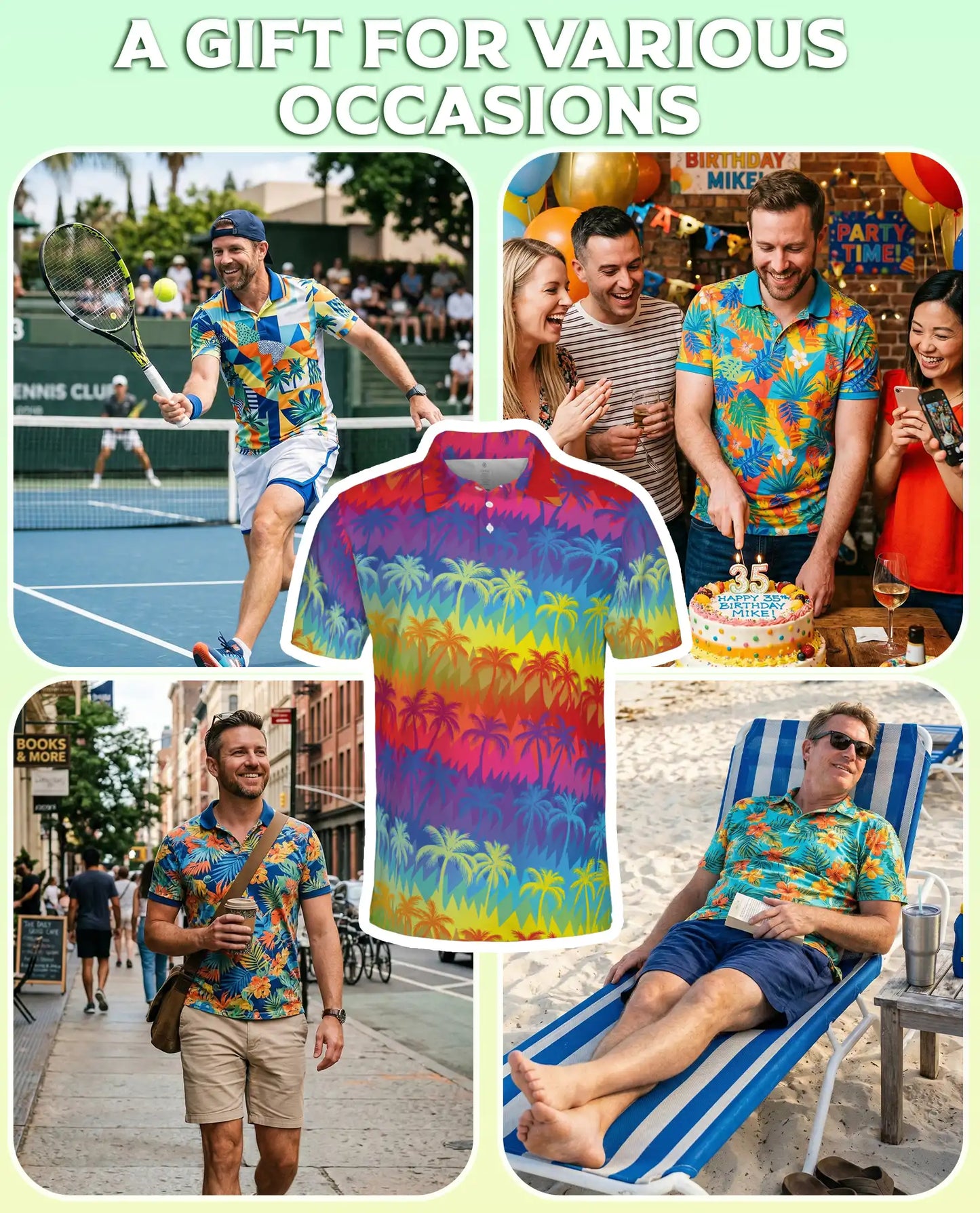 Rainbow Palm Tree Polo Shirt – Tropical Sunset Paradise Print | Netecom