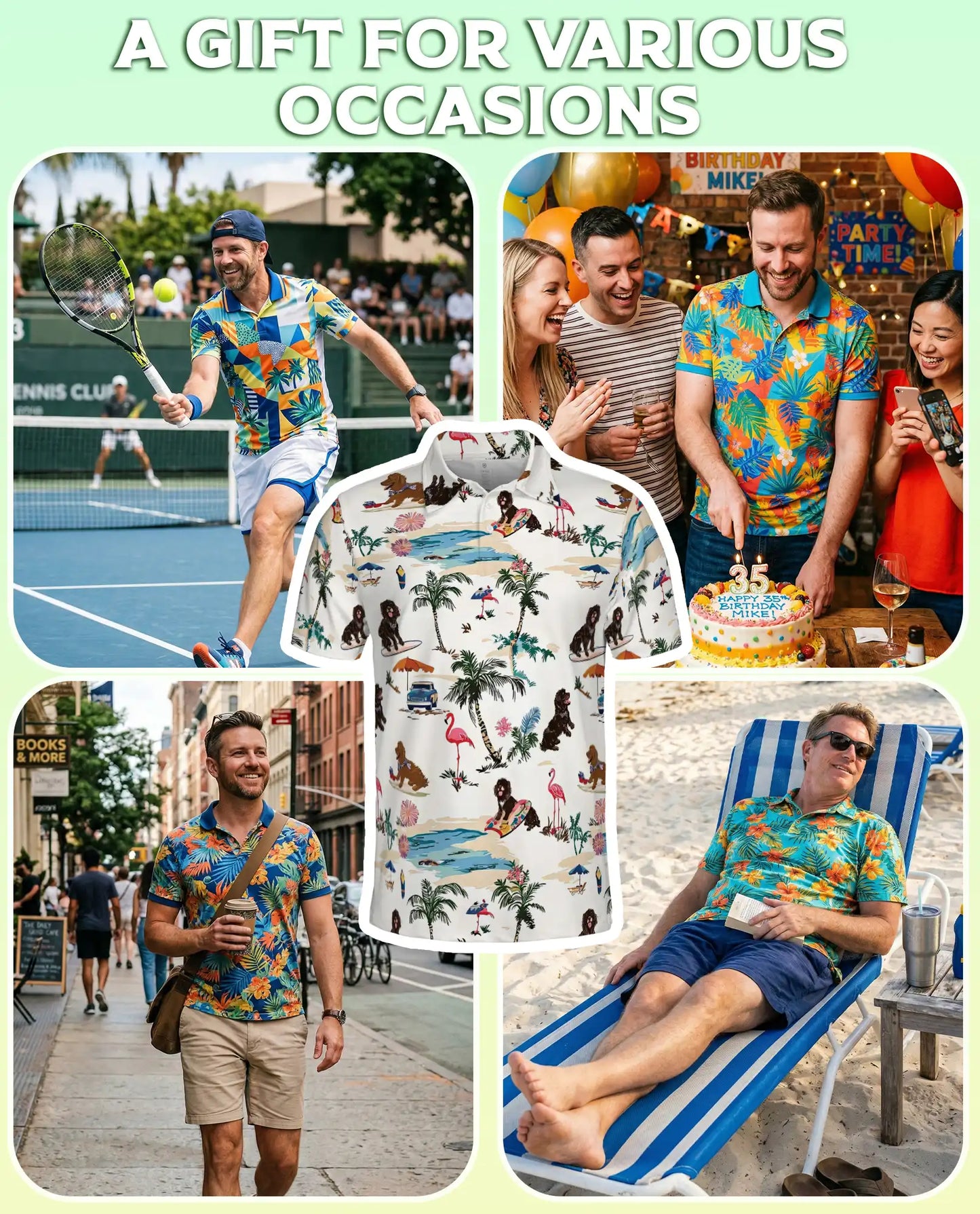 Newfoundland Dog Polo Shirt – Tropical Beach Print | Netecom