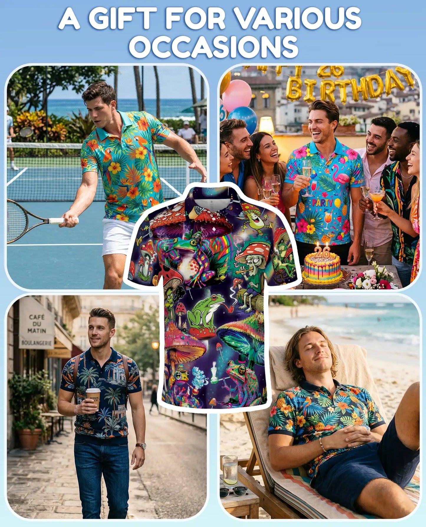 Frog Mushroom Polo Shirt for Men – Colorful Trippy Design | Netecom
