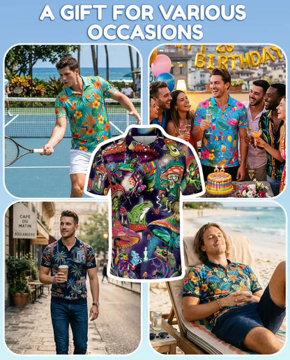 Frog Mushroom Polo Shirt for Men – Colorful Trippy Design | Netecom