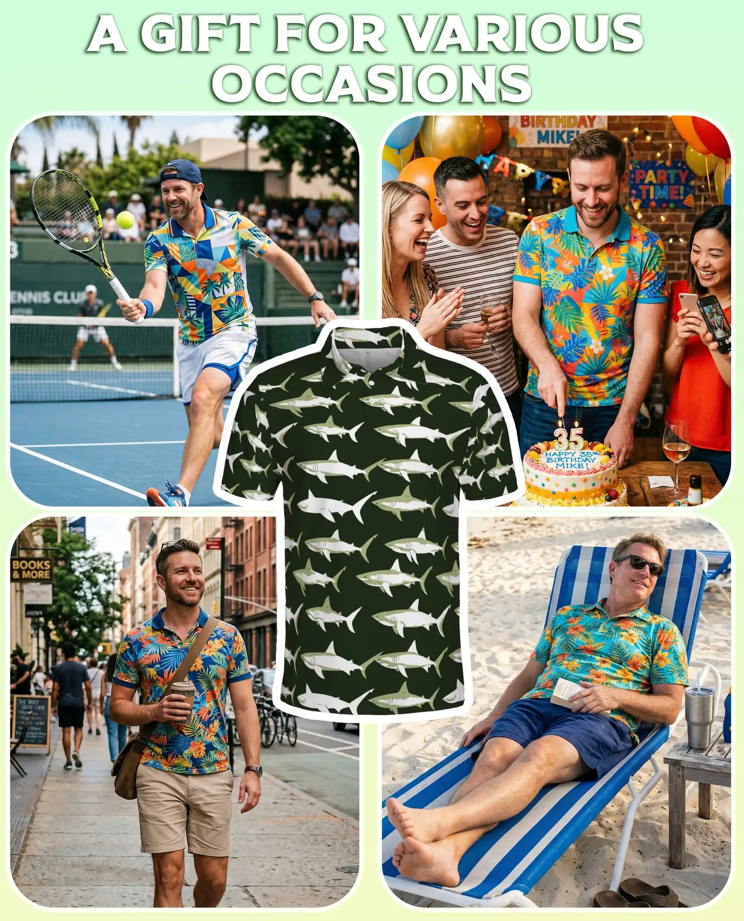 Shark Polo Shirt – Minimal Ocean Fish Print | Netecom