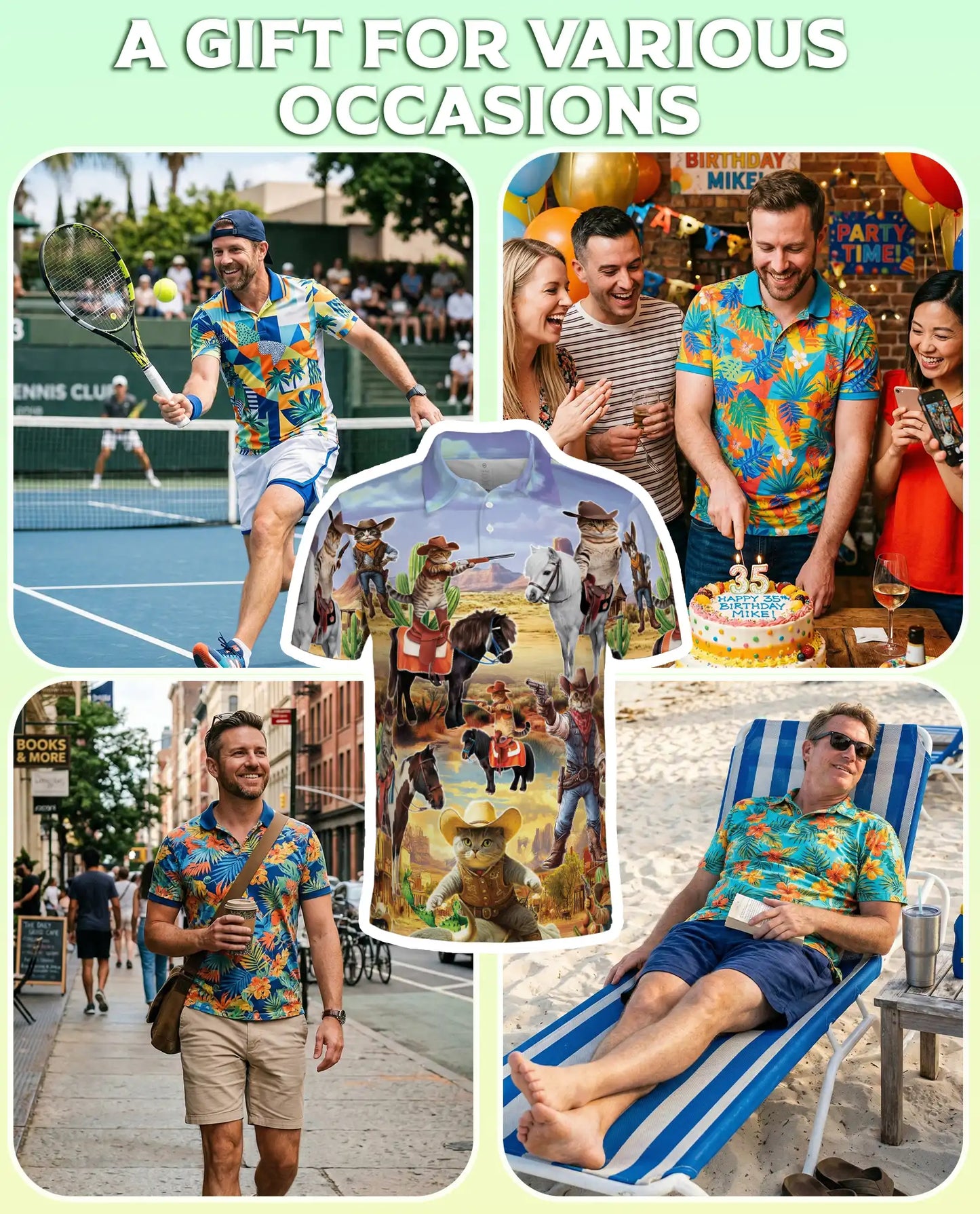 Funny Cowboy Cat 3D Polo Shirt for Men – Wild West Western Pet Style | Netecom