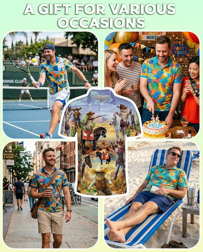 Funny Cowboy Cat 3D Polo Shirt for Men – Wild West Western Pet Style | Netecom